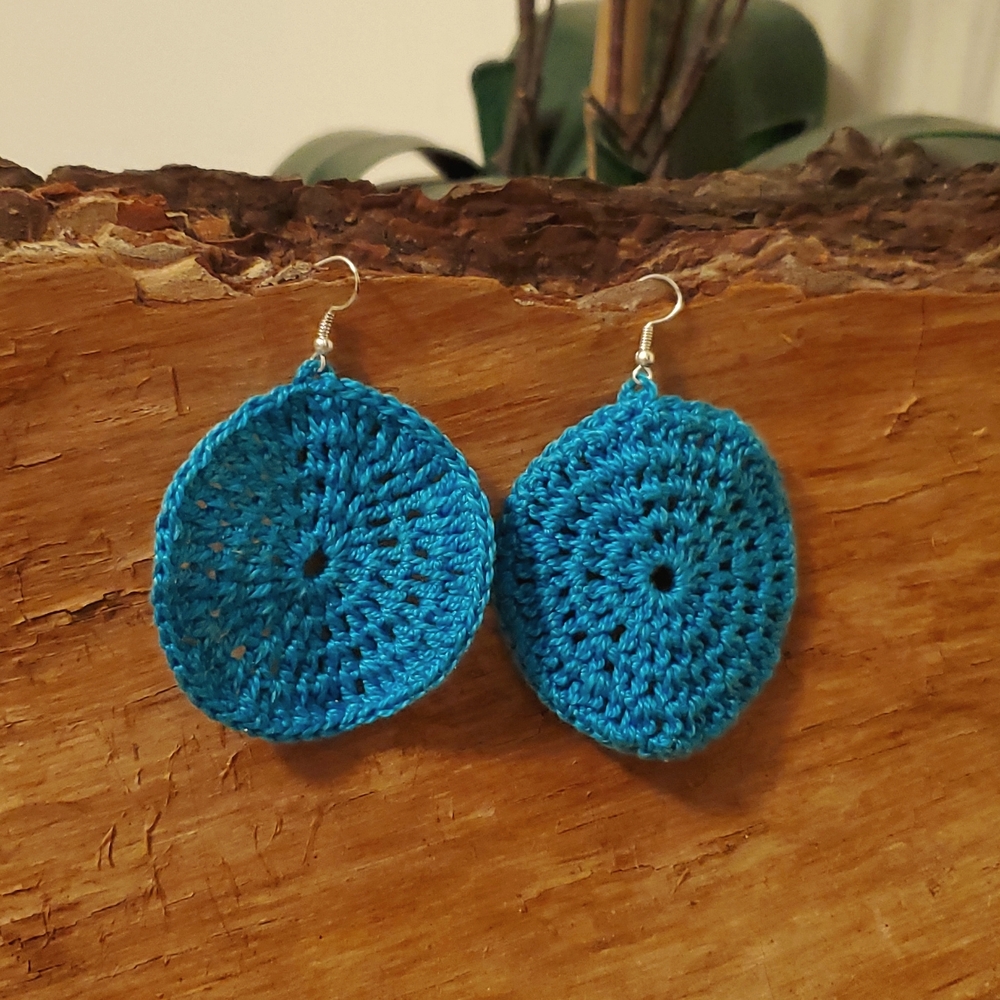 *One-of-a-kind* Hand crochet earrings, blue
